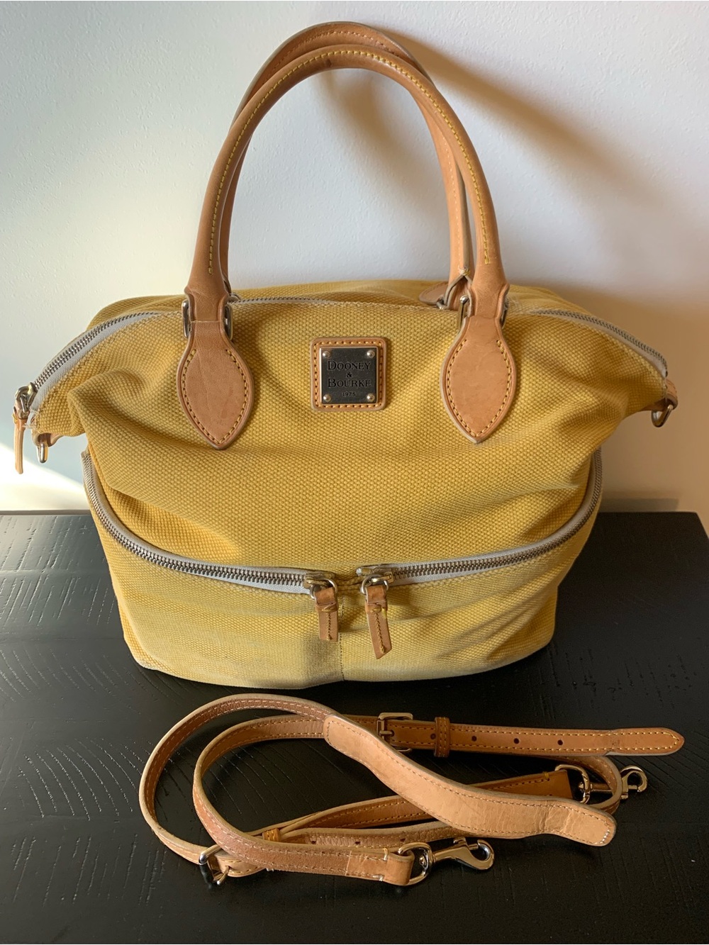 Dooney & Bourke Mustard Yellow Canvas Satchel with Matching Wallet